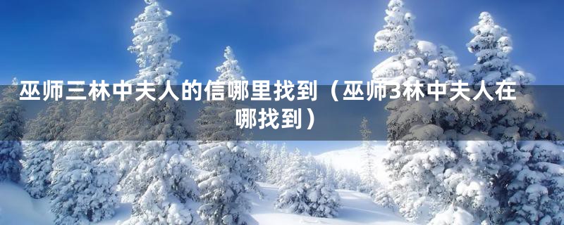 巫师三林中夫人的信哪里找到（巫师3林中夫人在哪找到）