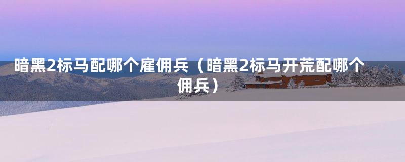 暗黑2标马配哪个雇佣兵（暗黑2标马开荒配哪个佣兵）