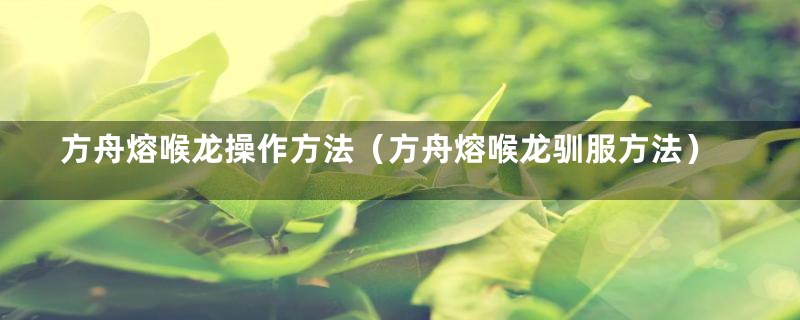 方舟熔喉龙操作方法(方舟熔喉龙驯服方法)