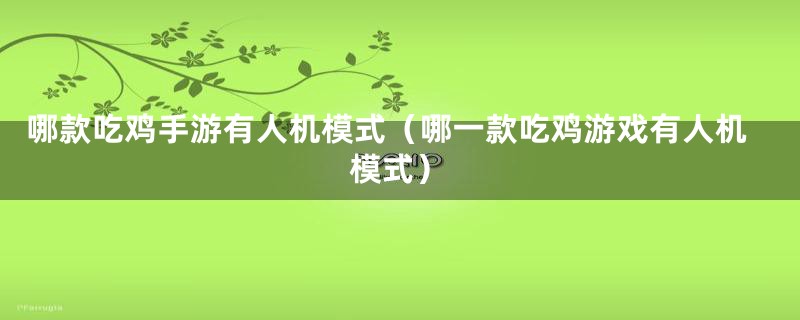 哪款吃鸡手游有人机模式（哪一款吃鸡游戏有人机模式）