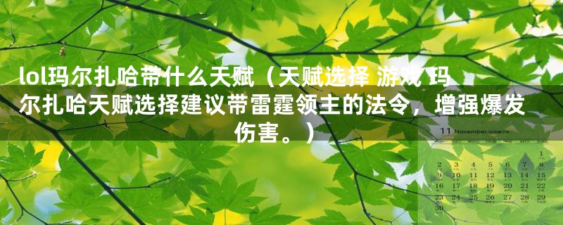 lol玛尔扎哈带什么天赋(天赋选择 游戏 玛尔扎哈天赋选择建议带雷霆领主的法令,增强爆发伤害。)