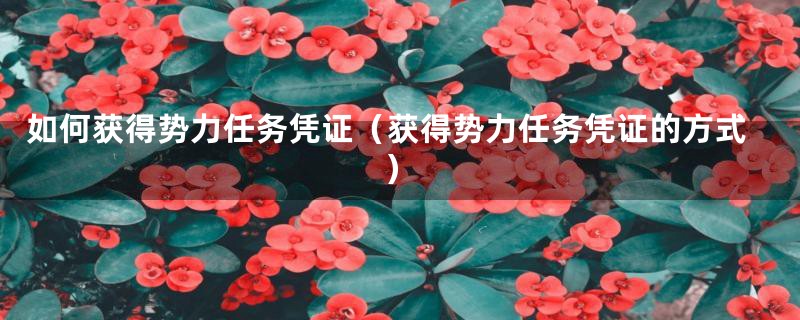 如何获得势力任务凭证(获得势力任务凭证的方式)