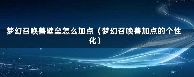 梦幻召唤兽壁垒怎么加点(梦幻召唤兽加点的个性化)