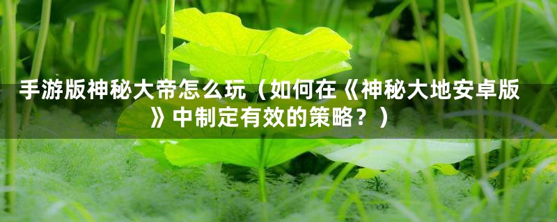 手游版神秘大帝怎么玩(如何在《神秘大地安卓版》中制定有效的策略?)