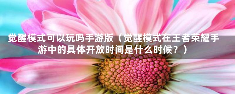 觉醒模式可以玩吗手游版（觉醒模式在王者荣耀手游中的具体开放时间是什么时候？）