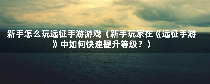 新手怎么玩远征手游游戏（新手玩家在《远征手游》中如何快速提升等级？）