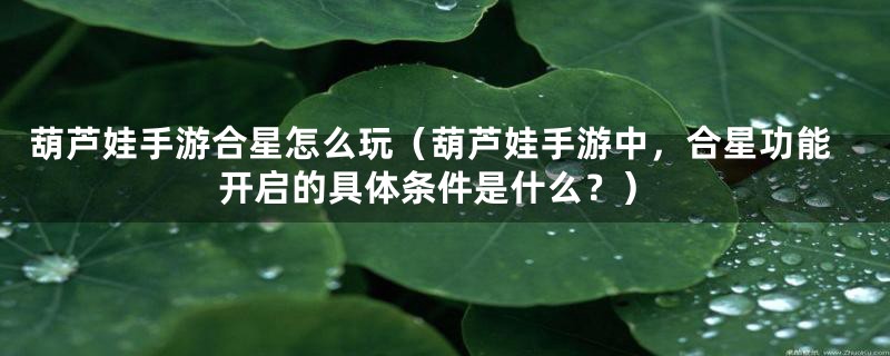 葫芦娃手游合星怎么玩(葫芦娃手游中,合星功能开启的具体条件是什么?)