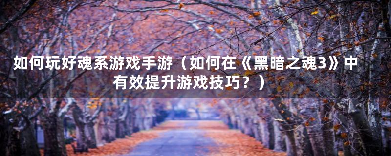 如何玩好魂系游戏手游(如何在《黑暗之魂3》中有效提升游戏技巧?)