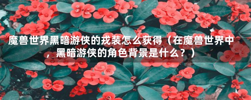 魔兽世界黑暗游侠的戎装怎么获得(在魔兽世界中,黑暗游侠的角色背景是什么?)
