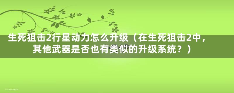 生死狙击2行星动力怎么升级(在生死狙击2中,其他武器是否也有类似的升级系统?)