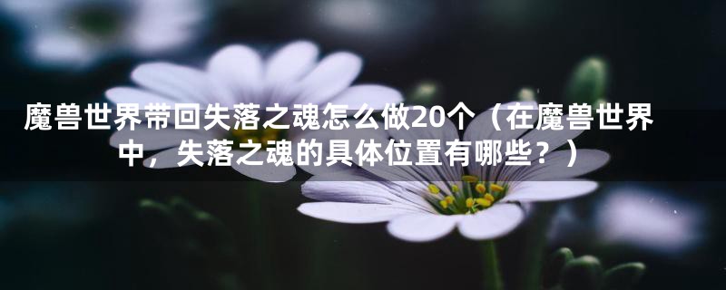 魔兽世界带回失落之魂怎么做20个(在魔兽世界中,失落之魂的具体位置有哪些?)