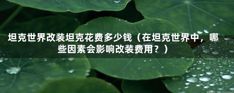 坦克世界改装坦克花费多少钱(在坦克世界中,哪些因素会影响改装费用?)