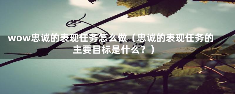 wow忠诚的表现任务怎么做（忠诚的表现任务的主要目标是什么？）
