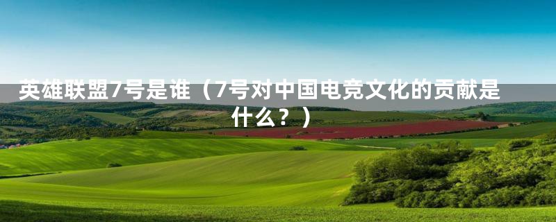 英雄联盟7号是谁(7号对中国电竞文化的贡献是什么?)