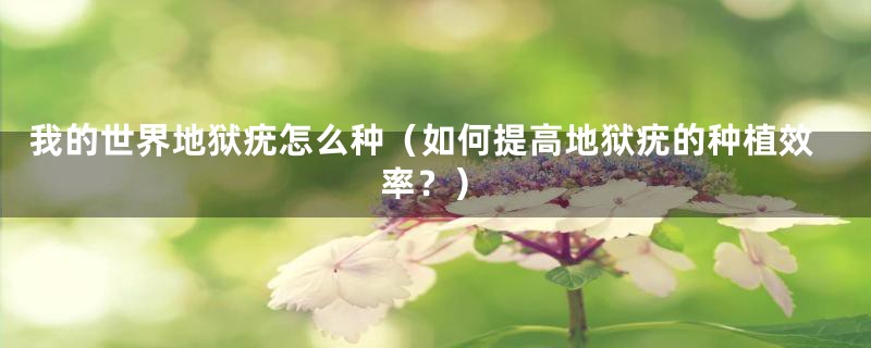 我的世界地狱疣怎么种(如何提高地狱疣的种植效率?)