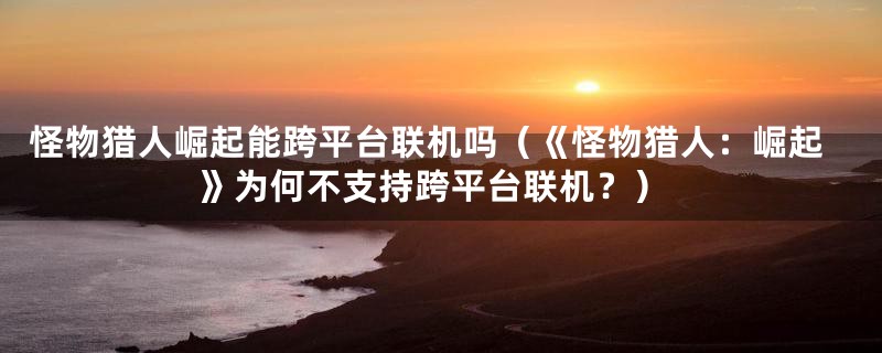 怪物猎人崛起能跨平台联机吗(《怪物猎人:崛起》为何不支持跨平台联机?)