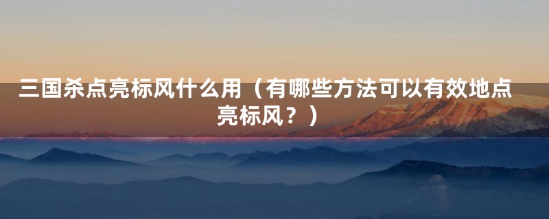 三国杀点亮标风什么用（有哪些方法可以有效地点亮标风？）