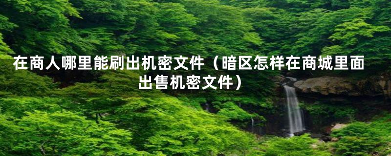 在商人哪里能刷出机密文件(暗区怎样在商城里面出售机密文件)