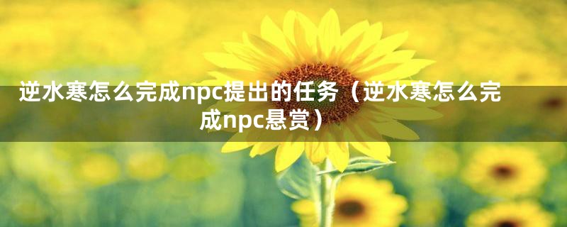逆水寒怎么完成npc提出的任务（逆水寒怎么完成npc悬赏）