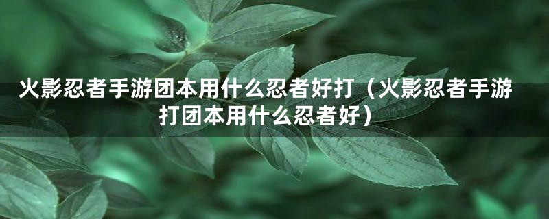 火影忍者手游团本用什么忍者好打(火影忍者手游打团本用什么忍者好)