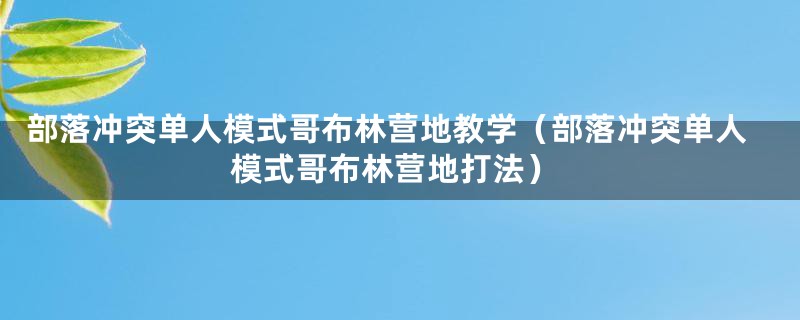 部落冲突单人模式哥布林营地教学（部落冲突单人模式哥布林营地打法）