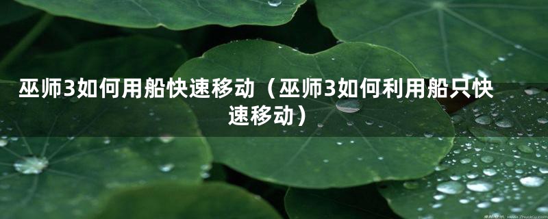 巫师3如何用船快速移动(巫师3如何利用船只快速移动)