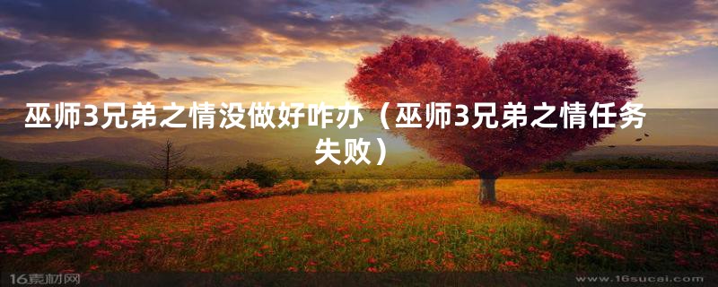 巫师3兄弟之情没做好咋办(巫师3兄弟之情任务失败)