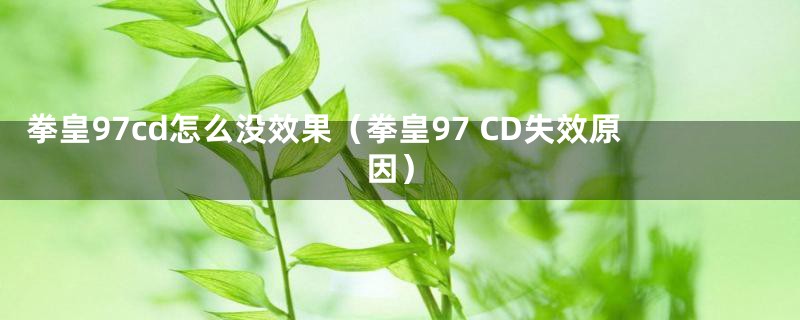 拳皇97cd怎么没效果(拳皇97 CD失效原因)