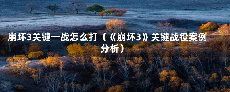 崩坏3关键一战怎么打（《崩坏3》关键战役案例分析）