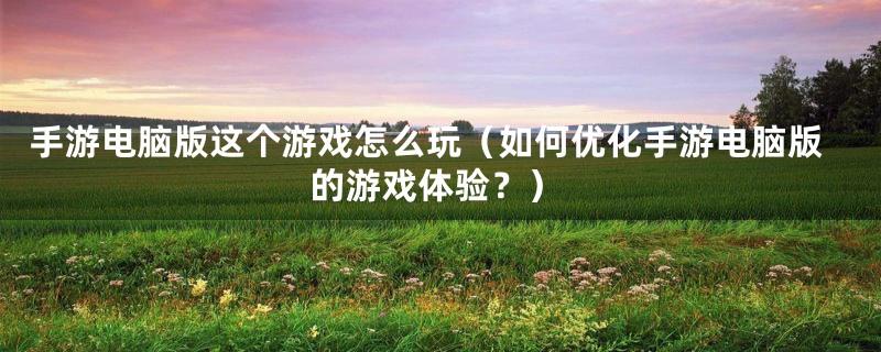 手游电脑版这个游戏怎么玩(如何优化手游电脑版的游戏体验?)