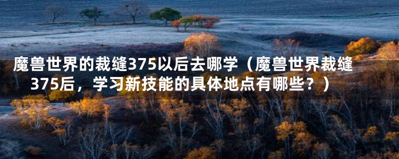 魔兽世界的裁缝375以后去哪学（魔兽世界裁缝375后，学习新技能的具体地点有哪些？）