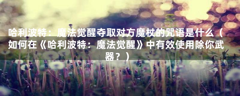 哈利波特:魔法觉醒夺取对方魔杖的咒语是什么(如何在《哈利波特:魔法觉醒》中有效使用除你武器?)
