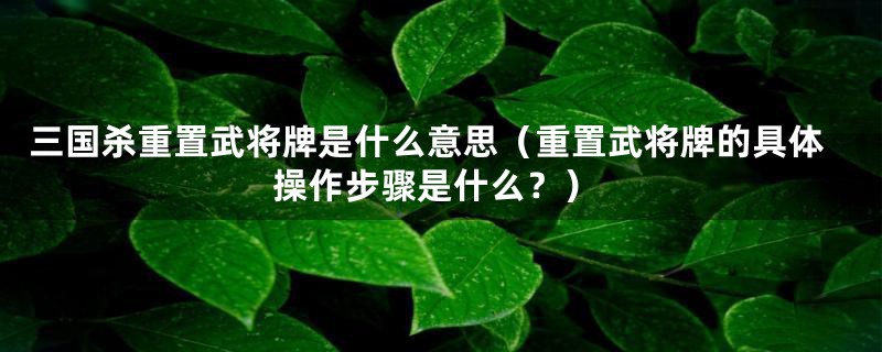三国杀重置武将牌是什么意思(重置武将牌的具体操作步骤是什么?)