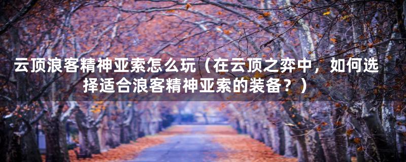 云顶浪客精神亚索怎么玩(在云顶之弈中,如何选择适合浪客精神亚索的装备?)