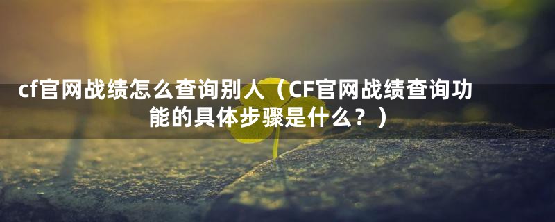cf官网战绩怎么查询别人(CF官网战绩查询功能的具体步骤是什么?)