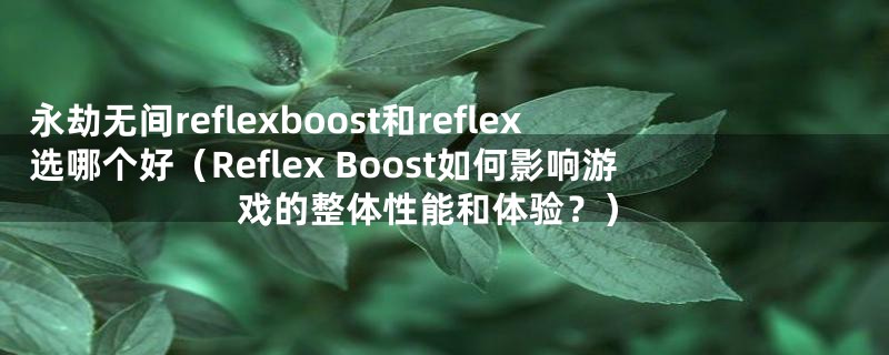 永劫无间reflexboost和reflex选哪个好(Reflex Boost如何影响游戏的整体性能和体验?)
