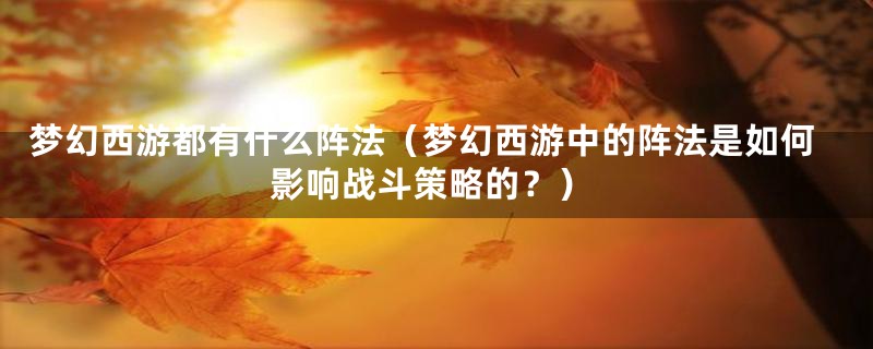 梦幻西游都有什么阵法(梦幻西游中的阵法是如何影响战斗策略的?)