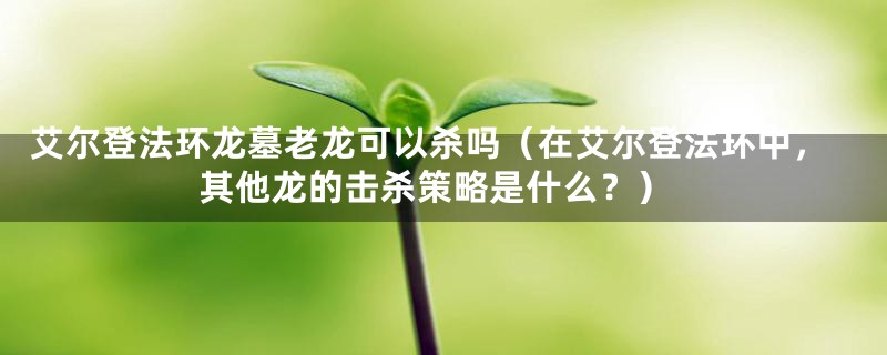 艾尔登法环龙墓老龙可以杀吗(在艾尔登法环中,其他龙的击杀策略是什么?)