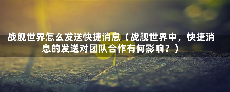 战舰世界怎么发送快捷消息(战舰世界中,快捷消息的发送对团队合作有何影响?)