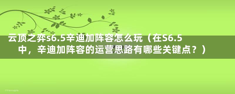 云顶之弈s6.5辛迪加阵容怎么玩(在S6.5中,辛迪加阵容的运营思路有哪些关键点?)